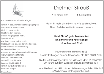 Anzeige von Dietmar Strauß von  Schlossbote/Werbekurier 