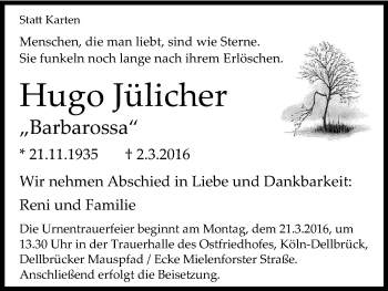 Anzeige von Hugo Jülicher von Kölner Stadt-Anzeiger / Kölnische Rundschau / Express