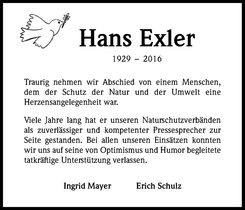  Traueranzeige für Hans Exler vom 09.03.2016 aus Kölner Stadt-Anzeiger / Kölnische Rundschau / Express