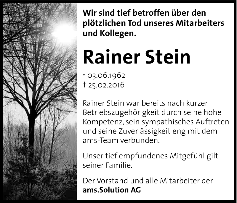  Traueranzeige für Rainer Stein vom 05.03.2016 aus Kölner Stadt-Anzeiger / Kölnische Rundschau / Express