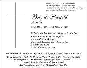 Anzeige von Brigitte Pützfeld von  Blickpunkt Euskirchen 