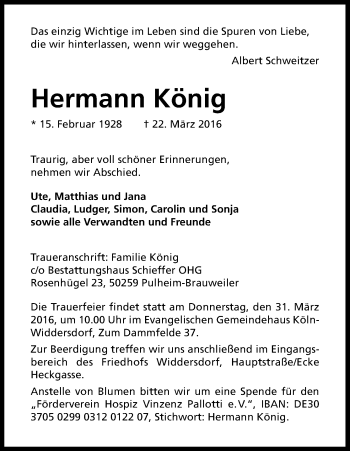 Anzeige von Hermann König von Kölner Stadt-Anzeiger / Kölnische Rundschau / Express