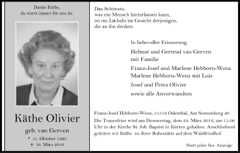 Anzeige von Käthe Olivier von Kölner Stadt-Anzeiger / Kölnische Rundschau / Express
