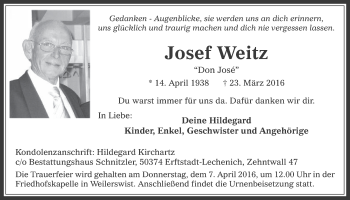 Anzeige von Josef Weitz von  Werbepost 
