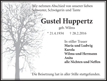 Anzeige von Gustel Huppertz von  Schlossbote/Werbekurier 