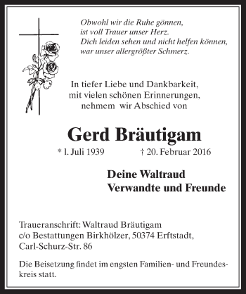 Anzeige von Gerd Bräutigam von  Wochenende  Werbepost 