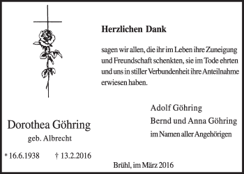 Anzeige von Dorothe Göhring von  Schlossbote/Werbekurier 