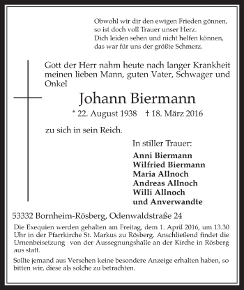 Anzeige von Johann Biermann von  Schaufenster/Blickpunkt 