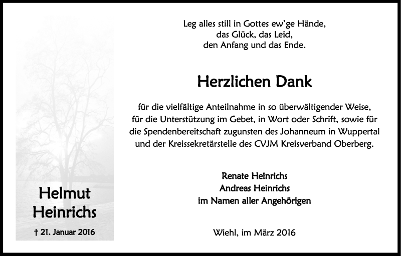  Traueranzeige für Helmut Heinrichs vom 26.03.2016 aus Kölner Stadt-Anzeiger / Kölnische Rundschau / Express