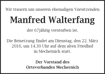 Anzeige von Manfred Walterfang von  Blickpunkt Euskirchen 