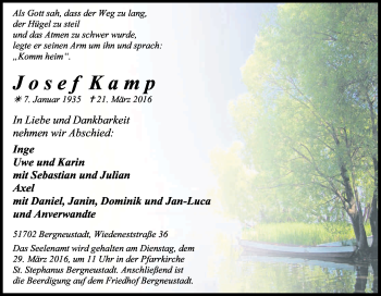 Anzeige von Josef Kamp von Kölner Stadt-Anzeiger / Kölnische Rundschau / Express