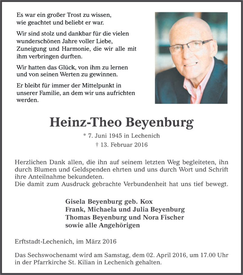  Traueranzeige für Heinz-Theo Beyenburg vom 30.03.2016 aus Kölner Stadt-Anzeiger / Kölnische Rundschau / Express