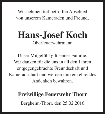 Anzeige von Hans-Josef Koch von  Werbepost 