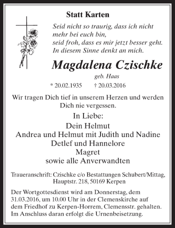 Anzeige von Magdalena Czischke von  Werbepost 