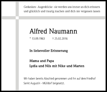 Anzeige von Alfred Naumann von Kölner Stadt-Anzeiger / Kölnische Rundschau / Express
