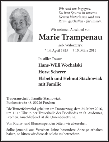 Anzeige von Marie Trampenau von  Sonntags-Post 