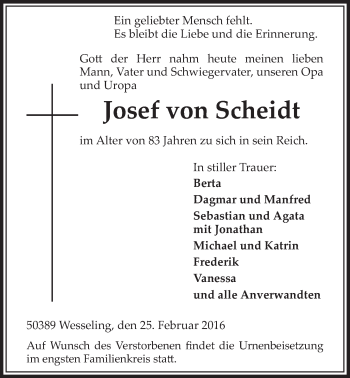 Anzeige von Josef von Scheidt von  Schlossbote/Werbekurier 