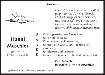 Anzeige von Hanni Möschler von  Anzeigen Echo 