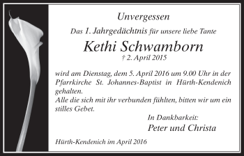 Anzeige von Kethi Schwamborn von  Wochenende 
