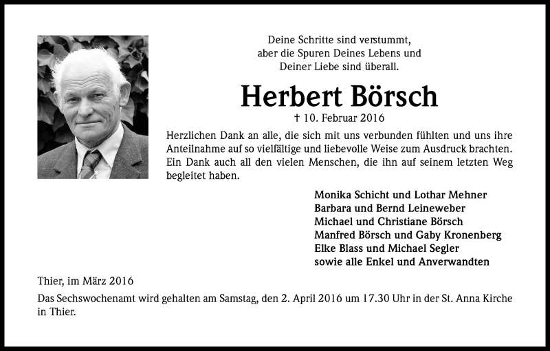  Traueranzeige für Herbert Börsch vom 19.03.2016 aus Kölner Stadt-Anzeiger / Kölnische Rundschau / Express