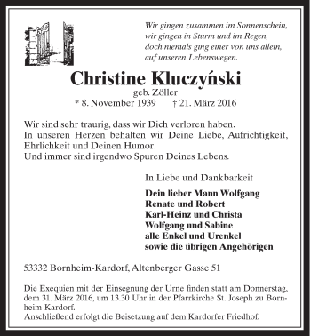 Anzeige von Christine Kluczynski von  Schaufenster/Blickpunkt 