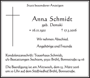 Anzeige von Anna Schmidt von  Schlossbote/Werbekurier 