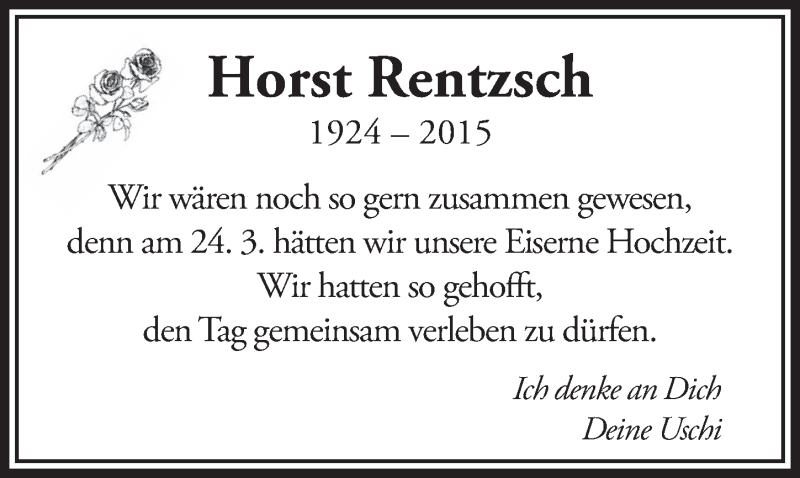  Traueranzeige für Horst Rentzsch vom 23.03.2016 aus  Werbepost 