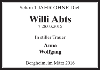 Anzeige von Willi Abts von  Werbepost 