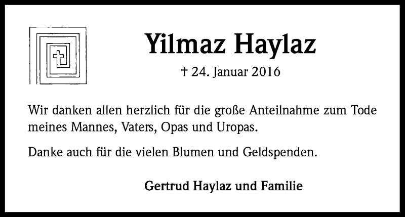  Traueranzeige für Yilmaz Haylaz vom 05.03.2016 aus Kölner Stadt-Anzeiger / Kölnische Rundschau / Express