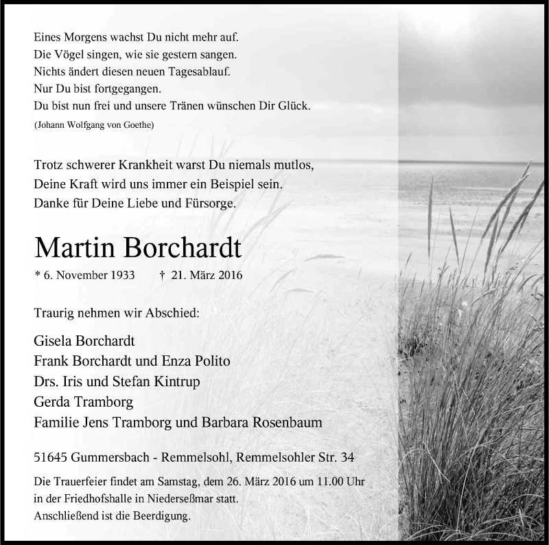  Traueranzeige für Martin Borchardt vom 23.03.2016 aus Kölner Stadt-Anzeiger / Kölnische Rundschau / Express