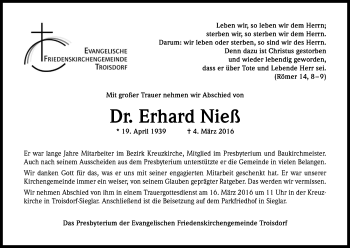 Anzeige von Erhard  Nieß von Kölner Stadt-Anzeiger / Kölnische Rundschau / Express