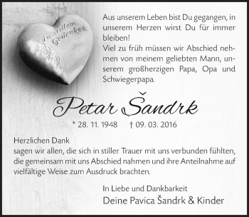 Anzeige von Petar Šandrk von  Lokalanzeiger 