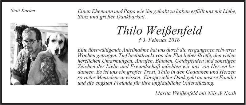  Traueranzeige für Thilo Weißenfeld vom 16.03.2016 aus  Bergisches Handelsblatt 