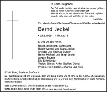 Anzeige von Bernd Jeckel von  Schlossbote/Werbekurier 