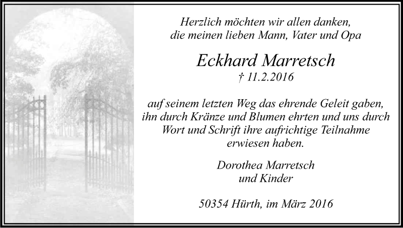  Traueranzeige für Eckhard Marretsch vom 12.03.2016 aus Kölner Stadt-Anzeiger / Kölnische Rundschau / Express