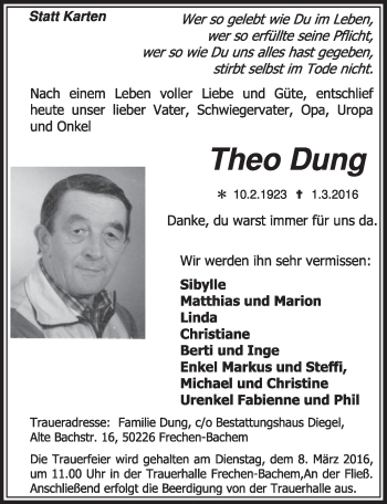 Anzeige von Theo Dung von  Sonntags-Post 