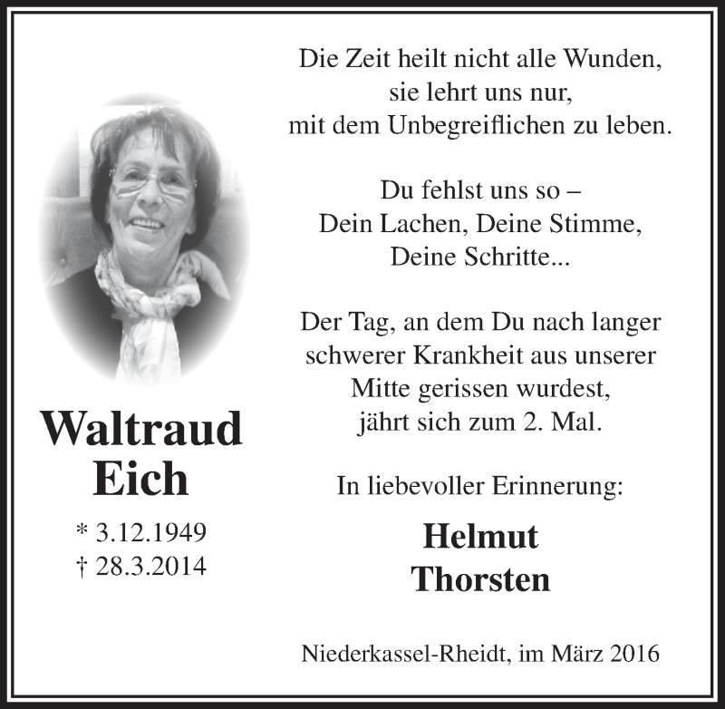  Traueranzeige für Waltraud Eich vom 23.03.2016 aus  Extra Blatt 