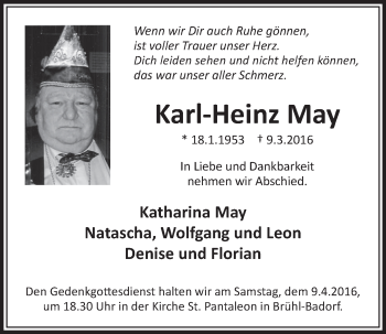 Anzeige von Karl-Heinz May von  Schlossbote/Werbekurier 