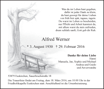 Anzeige von Alfred Werner von  Blickpunkt Euskirchen 