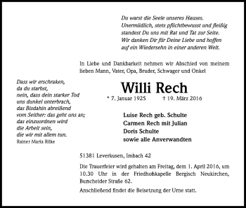 Anzeige von Willi Rech von Kölner Stadt-Anzeiger / Kölnische Rundschau / Express