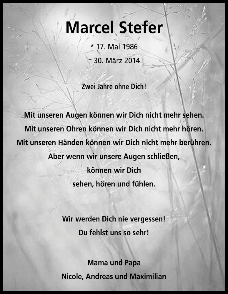  Traueranzeige für Marcel Stefer vom 30.03.2016 aus Kölner Stadt-Anzeiger / Kölnische Rundschau / Express