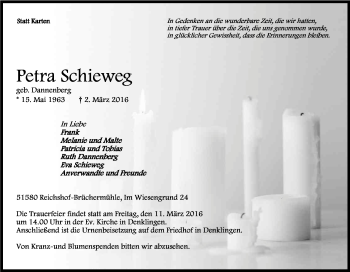 Anzeige von Petra Schieweg von Kölner Stadt-Anzeiger / Kölnische Rundschau / Express