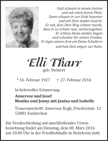 Anzeige von Elli Tharr von  Blickpunkt Euskirchen 