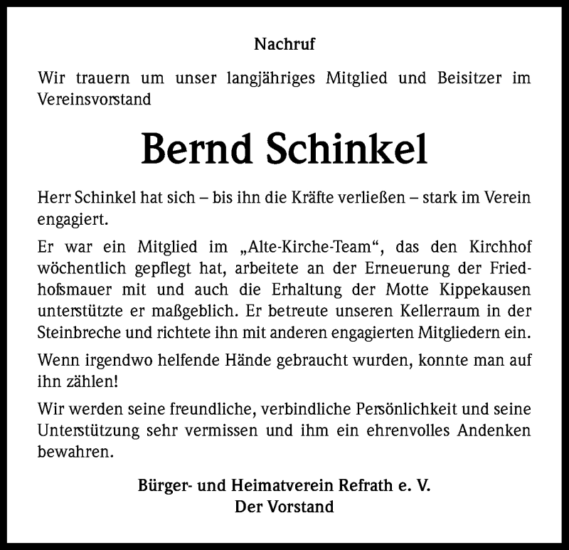  Traueranzeige für Bernd Schinkel vom 05.03.2016 aus Kölner Stadt-Anzeiger / Kölnische Rundschau / Express