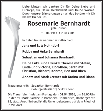 Anzeige von Rosemarie Bernhardt von  Schlossbote/Werbekurier 