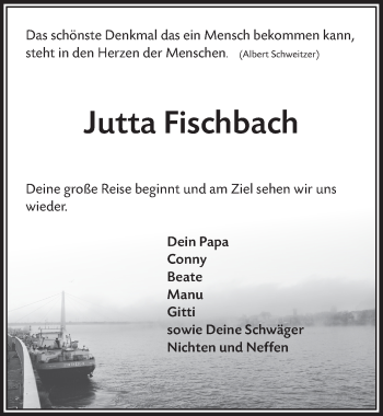 Anzeige von Jutta Fischbach von  Lokalanzeiger 