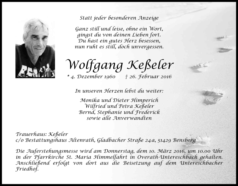  Traueranzeige für Wolfgang Keßeler vom 05.03.2016 aus Kölner Stadt-Anzeiger / Kölnische Rundschau / Express