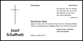 Anzeige von Josef Schaffrath von Kölner Stadt-Anzeiger / Kölnische Rundschau / Express
