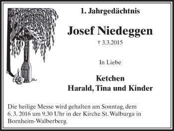 Anzeige von Josef Niedeggen von  Schlossbote/Werbekurier 