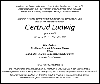 Anzeige von Gertrud Ludwig von Kölner Stadt-Anzeiger / Kölnische Rundschau / Express